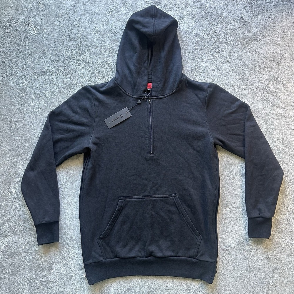 Killion Black Quarter Zip Hoodie Sweatshirt M NWT Side Zip Minimal Streetwear